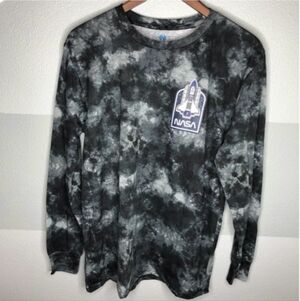Hyper Space Men's Large L NASA Rocket Grey Tie Dye Long Sleeve Graphic T-Shirt
